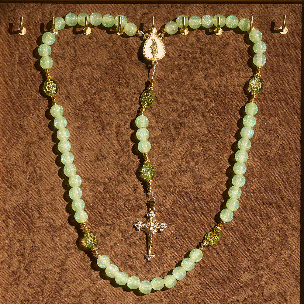 Christianartworkshop Chapelet œil de chat à bénédiction celtique : Trèfle porte-bonheur avec breloque dorée - image 1