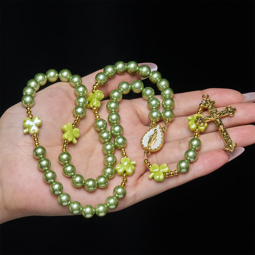 Christianartworkshop Chapelet vert de Saint Patrick avec trèfle porte-bonheur en céramique et centre de la Vierge Marie - image 1