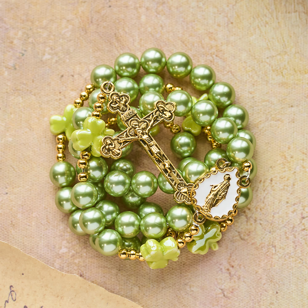 Christianartworkshop Chapelet vert de Saint Patrick avec trèfle porte-bonheur en céramique et centre de la Vierge Marie - image 6