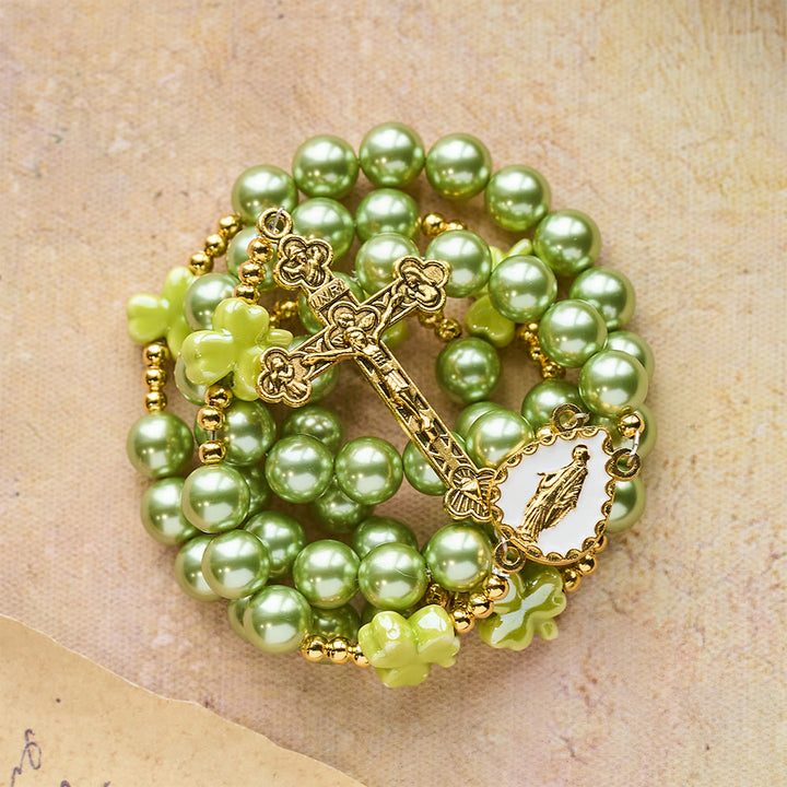 Christianartworkshop Chapelet vert de Saint Patrick avec trèfle porte-bonheur en céramique et centre de la Vierge Marie - image 6