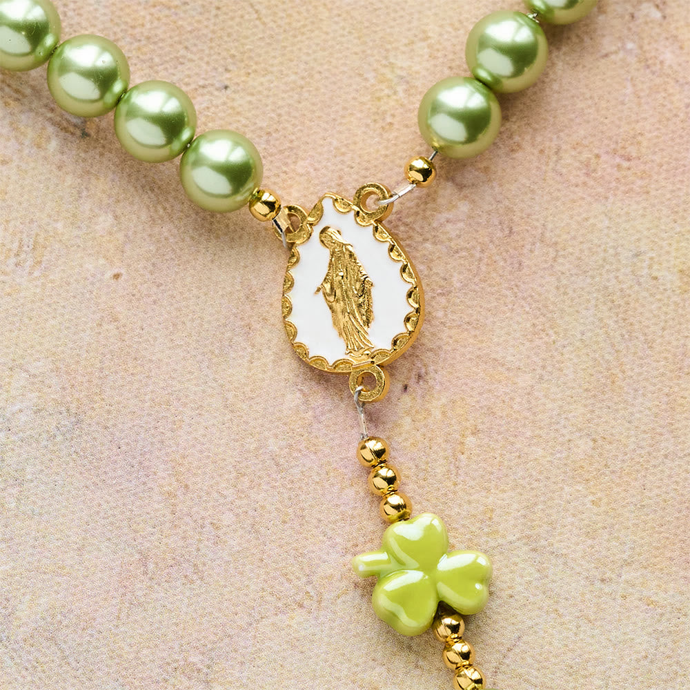 Christianartworkshop Chapelet vert de Saint Patrick avec trèfle porte-bonheur en céramique et centre de la Vierge Marie - image 7