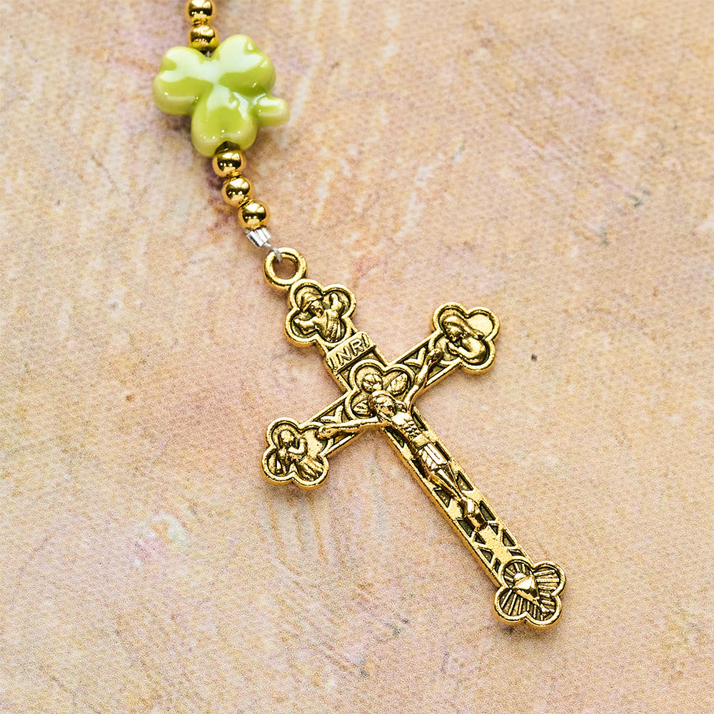 Christianartworkshop Chapelet vert de Saint Patrick avec trèfle porte-bonheur en céramique et centre de la Vierge Marie - image 9
