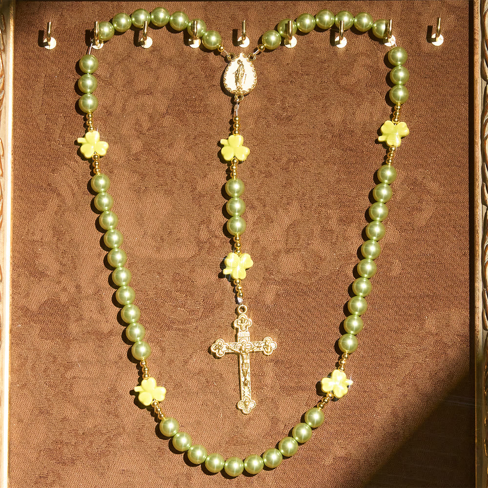 Christianartworkshop Chapelet vert de Saint Patrick avec trèfle porte-bonheur en céramique et centre de la Vierge Marie - image 2