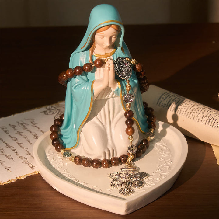 Christianartworkshop Chapelet ancien en bois d'Amboine avec saint Benoît comme gardien - image 6