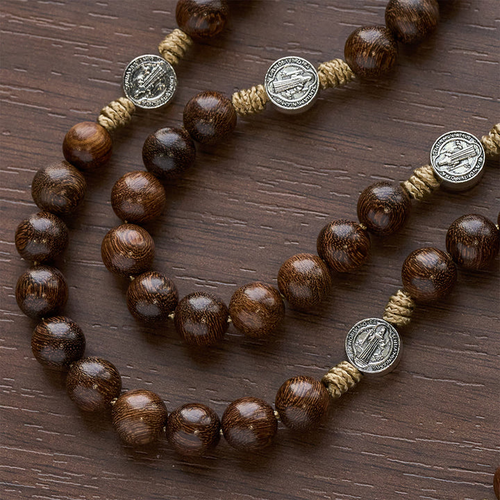 Christianartworkshop Chapelet ancien en bois d'Amboine avec saint Benoît comme gardien - image 8