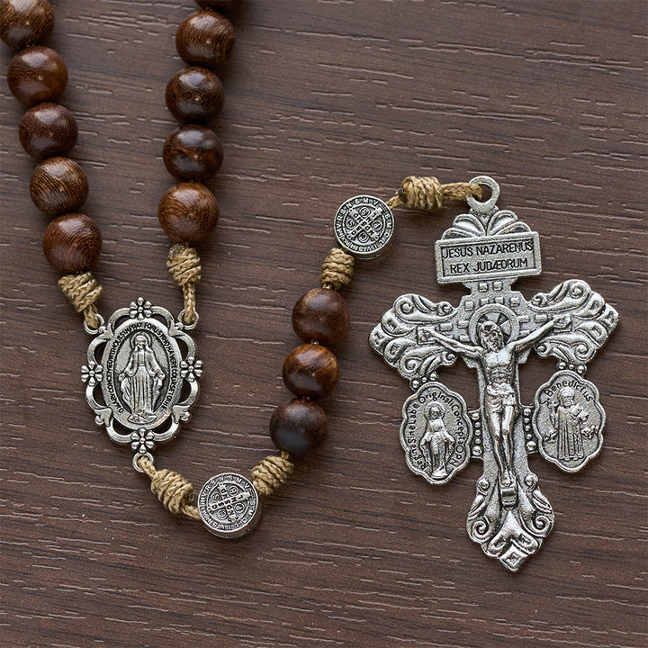Christianartworkshop Chapelet ancien en bois d'Amboine avec saint Benoît comme gardien - image 7