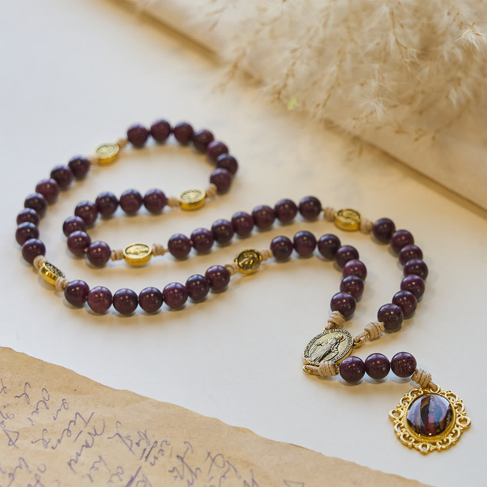Christianartworkshop Chapelet Notre-Dame des Douleurs en bois de bois violet avec médaille ancienne - image 2