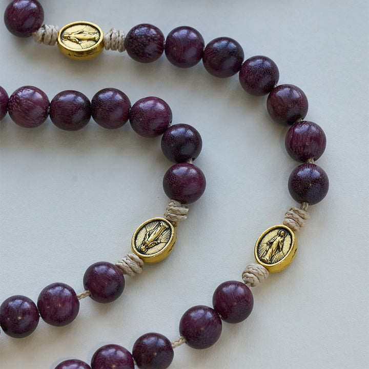 Christianartworkshop Chapelet Notre-Dame des Douleurs en bois de bois violet avec médaille ancienne - image 6