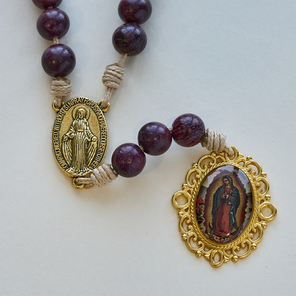 Christianartworkshop Chapelet Notre-Dame des Douleurs en bois de bois violet avec médaille ancienne - image 7