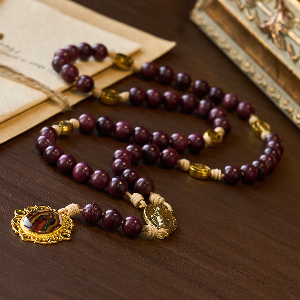 Christianartworkshop Chapelet Notre-Dame des Douleurs en bois de bois violet avec médaille ancienne - image 4