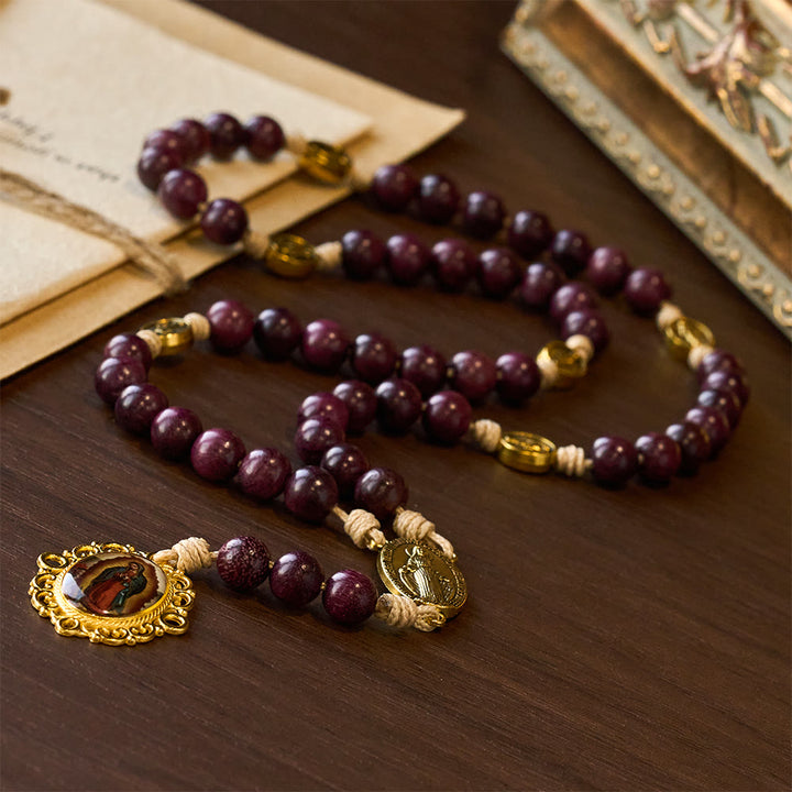 Christianartworkshop Chapelet Notre-Dame des Douleurs en bois de bois violet avec médaille ancienne - image 4