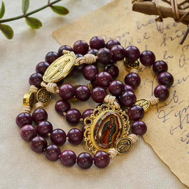 Christianartworkshop Chapelet Notre-Dame des Douleurs en bois de bois violet avec médaille ancienne - image 5