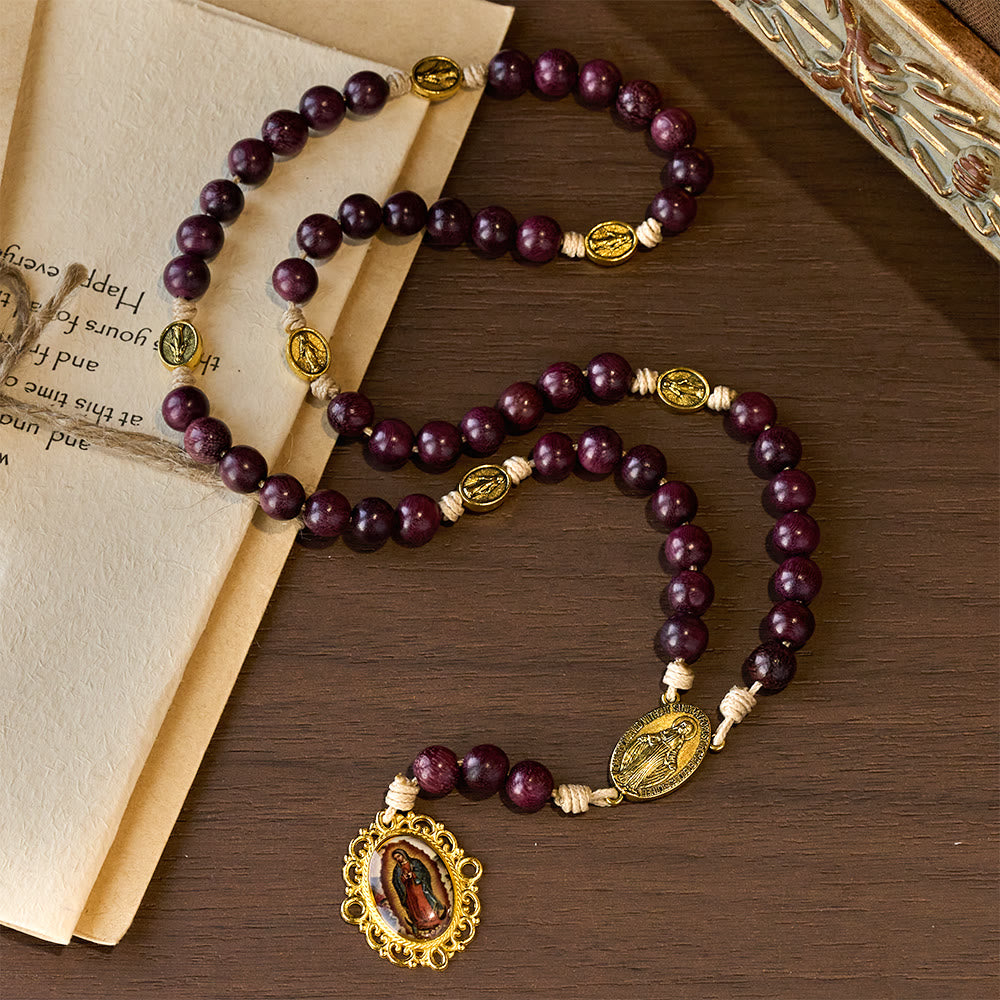 Christianartworkshop Chapelet Notre-Dame des Douleurs en bois de bois violet avec médaille ancienne - image 3