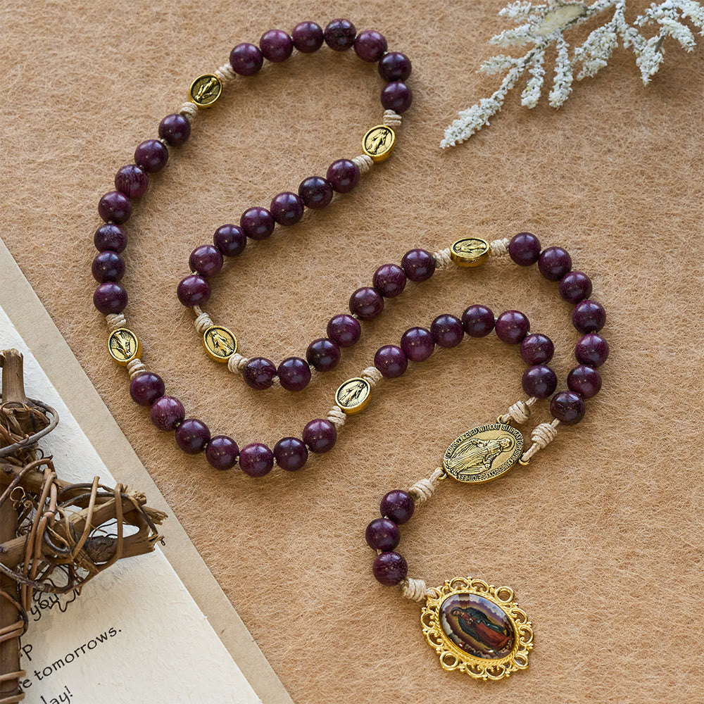 Christianartworkshop Chapelet Notre-Dame des Douleurs en bois de bois violet avec médaille ancienne - Notre-Dame et Médaille - image 0