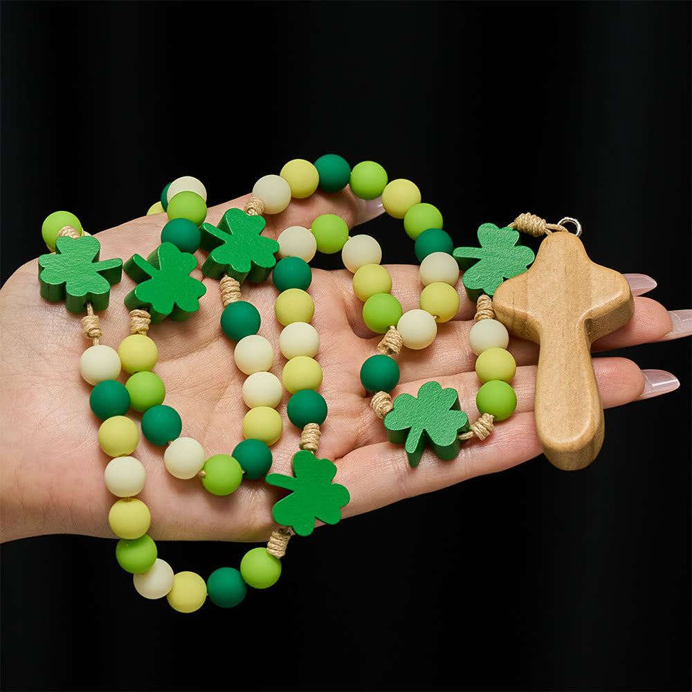 Christianartworkshop Chapelet Saint-Patrick pour enfants : perles dégradées avec trèfle et croix en bois - image 1