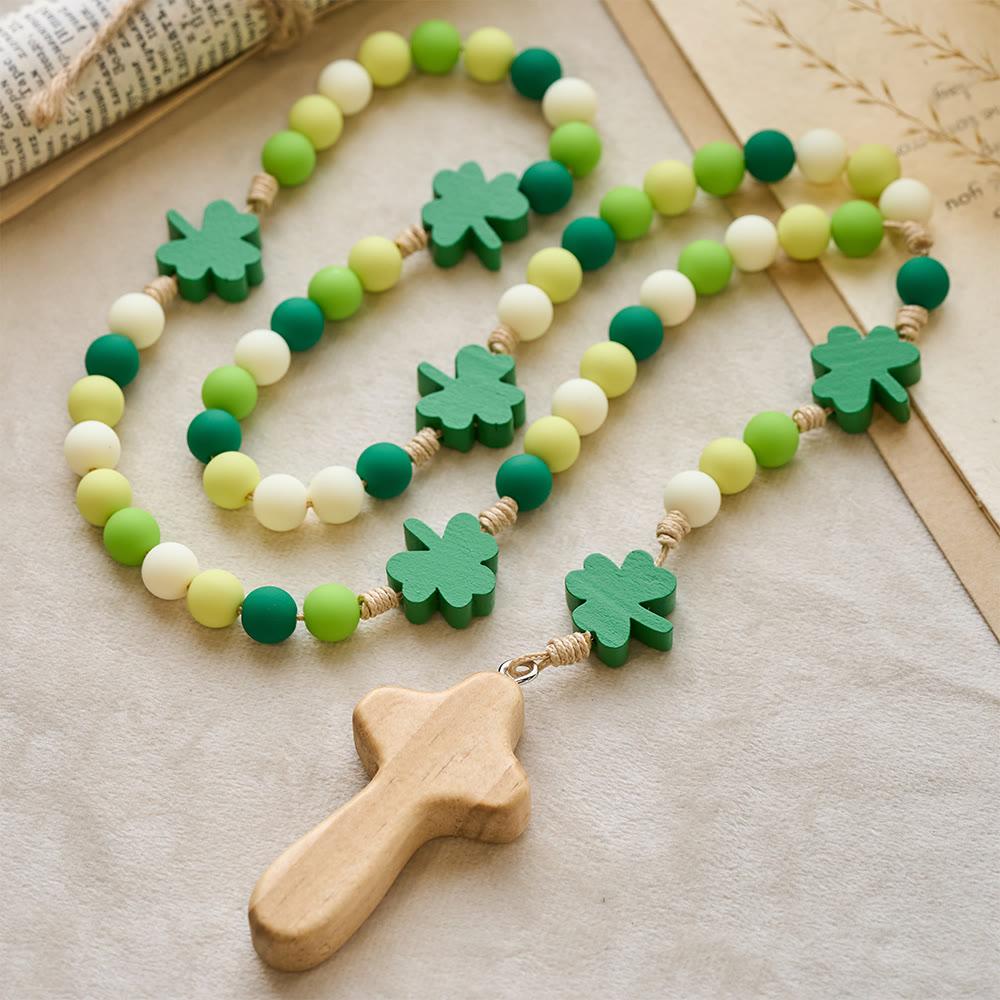 Christianartworkshop Chapelet Saint-Patrick pour enfants : perles dégradées avec trèfle et croix en bois - image 2