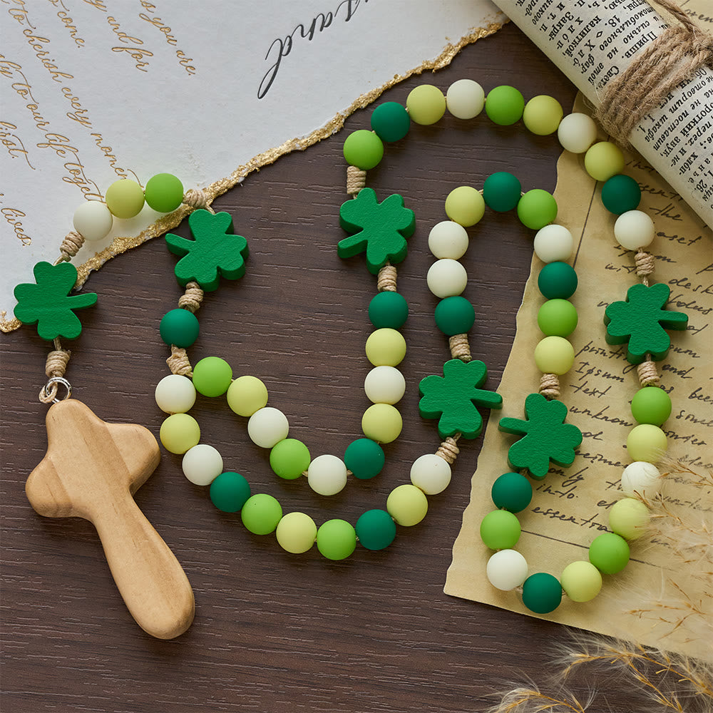 Christianartworkshop Chapelet Saint-Patrick pour enfants : perles dégradées avec trèfle et croix en bois - image 3