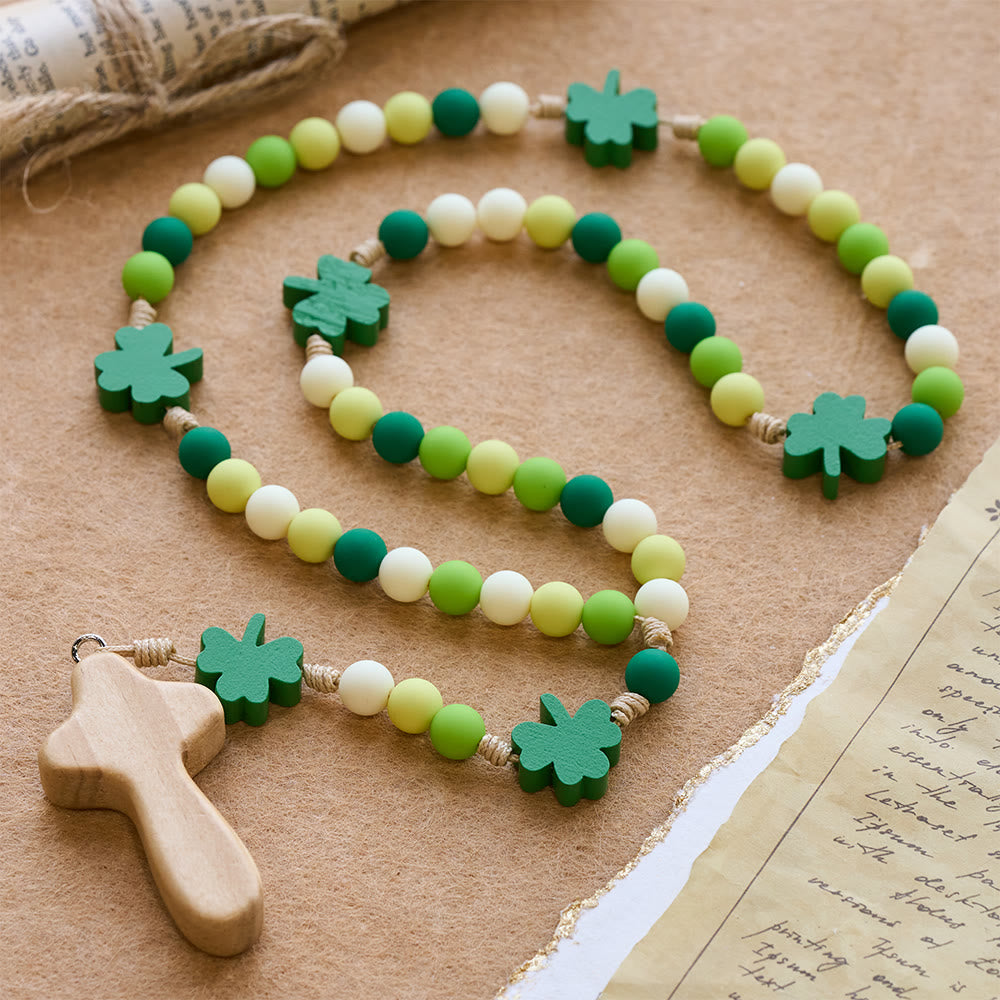Christianartworkshop Chapelet Saint-Patrick pour enfants : perles dégradées avec trèfle et croix en bois - image 4