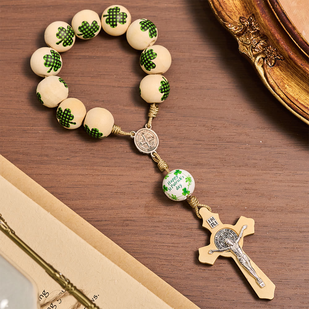 Christianartworkshop Chapelet de poche en bois avec bénédiction irlandaise, cadeau idéal pour la Saint-Patrick - Trèfle vert foncé - image 9
