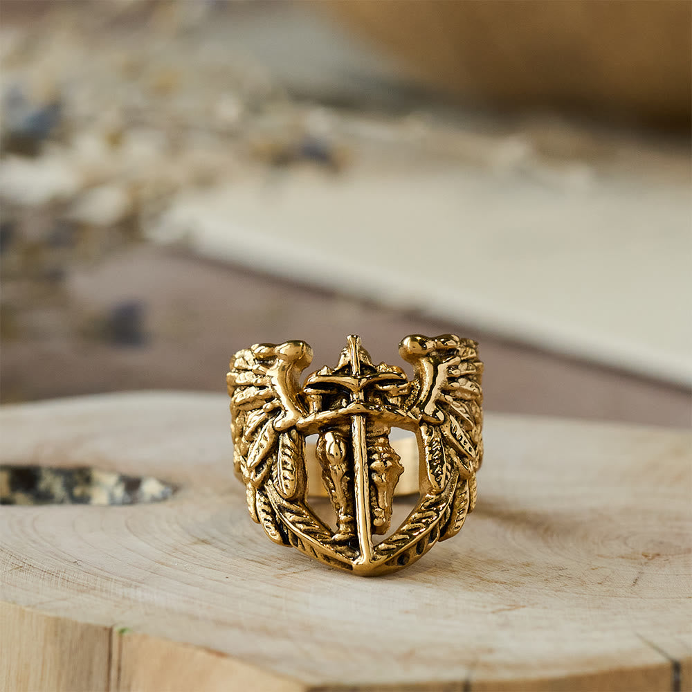 Christianartworkshop Bague Épée Ailée de l'Archange Michel : Un symbole de protection divine - Doré - US 11 - image 3