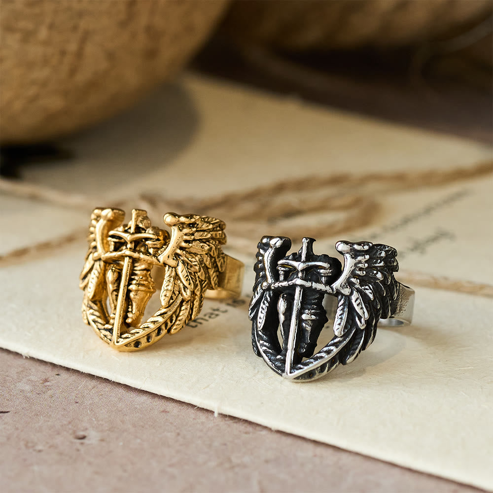 Christianartworkshop Bague Épée Ailée de l'Archange Michel : Un symbole de protection divine - image 0