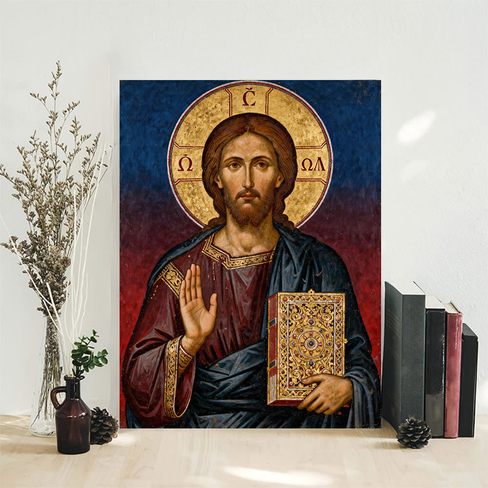 Atelier d'art chrétien Œuvres d'art chrétiennes Pantocrator Art Toile : Autorité divine et dévotion intemporelle - Tableau sur toile encadré - 11,81 po × 15,75 po × 0,71 po / 30 × 40 × 1,8 cm - image 0