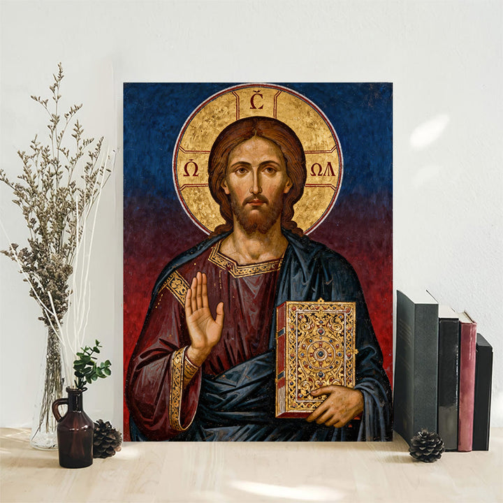 Atelier d'art chrétien Œuvres d'art chrétiennes Pantocrator Art Toile : Autorité divine et dévotion intemporelle - Tableau sur toile encadré - 11,81 po × 15,75 po × 0,71 po / 30 × 40 × 1,8 cm - image 0