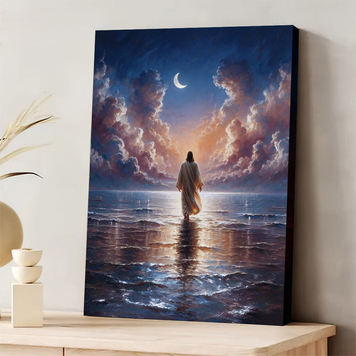 Christianartworkshop Pâques Crépuscule Eaux Jésus Foi Affiche Murale : Un Rappel Quotidien de Son Calme - Tableau sur toile encadré - 13,77"*19,58"*0,59"/35*50*1,5 cm - image 0