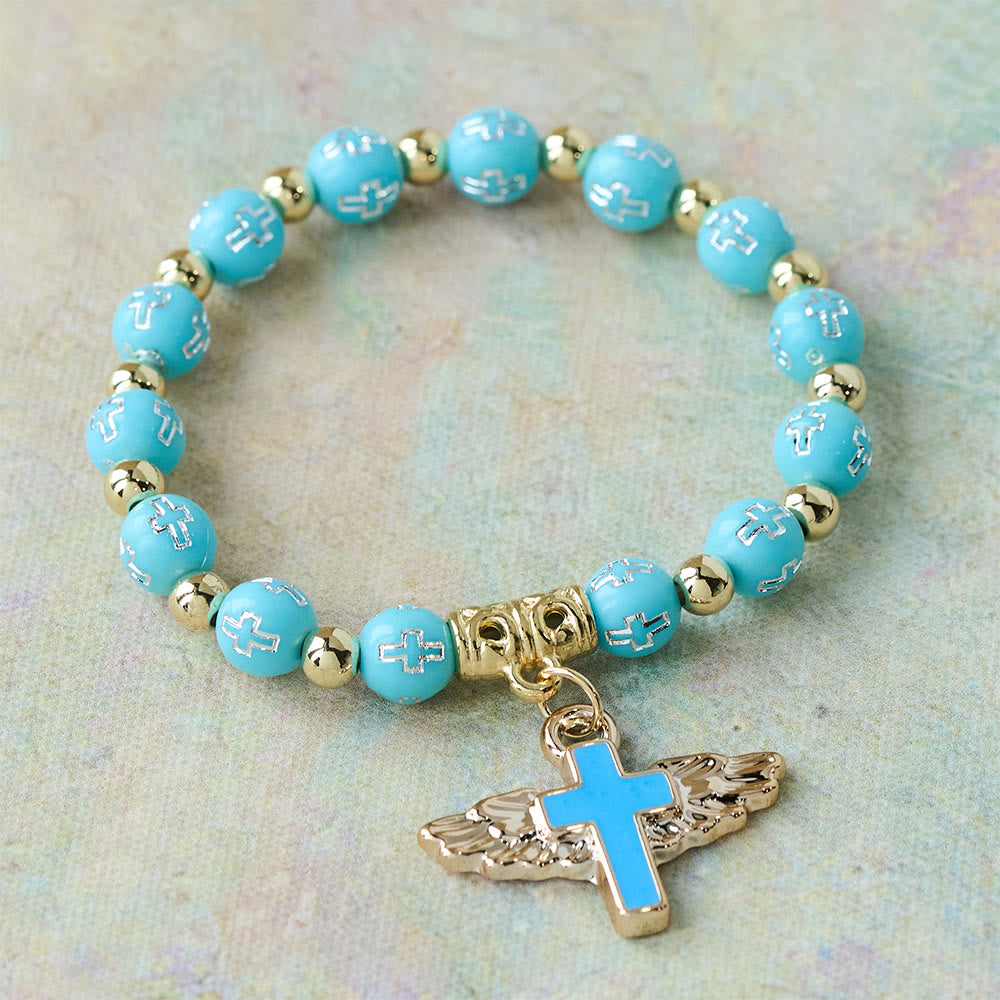 Christianartworkshop Bracelet à breloques Croix Ailée : Une prière visuelle de dévotion et de connexion - Bleu clair - image 9