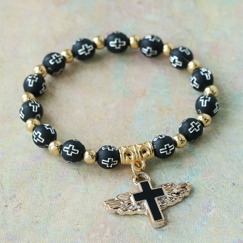 Christianartworkshop Bracelet à breloques Croix Ailée : Une prière visuelle de dévotion et de connexion - Noir - image 8
