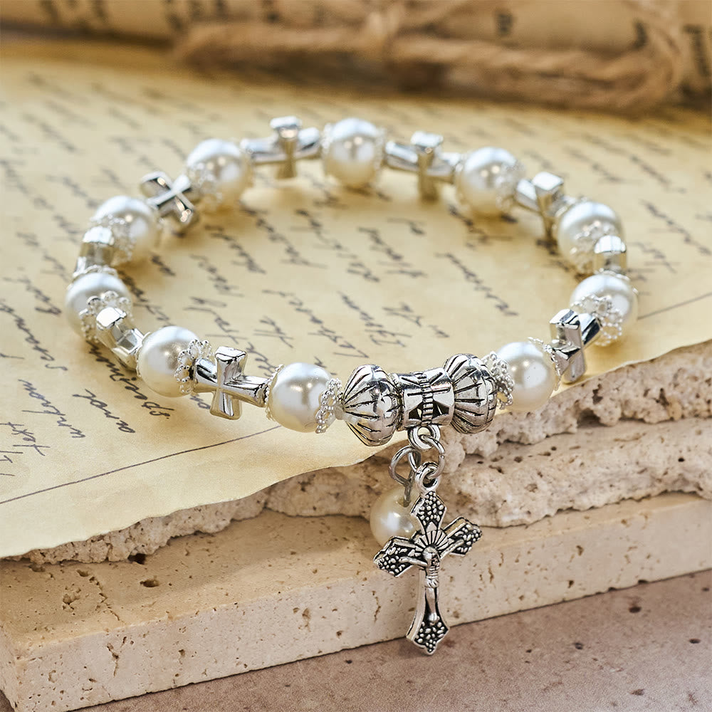 Christianartworkshop Bracelet à perles avec croix argentée : incarnez la grâce de la réflexion et de la prière - image 5