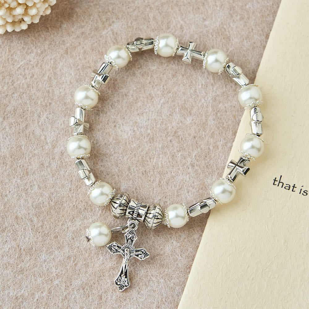 Christianartworkshop Bracelet à perles avec croix argentée : incarnez la grâce de la réflexion et de la prière - image 6