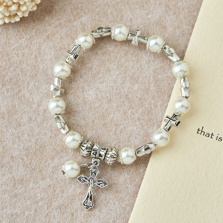 Christianartworkshop Bracelet à perles avec croix argentée : incarnez la grâce de la réflexion et de la prière - image 6