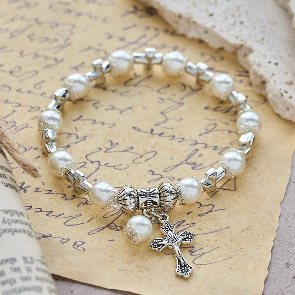 Christianartworkshop Bracelet à perles avec croix argentée : incarnez la grâce de la réflexion et de la prière - image 4