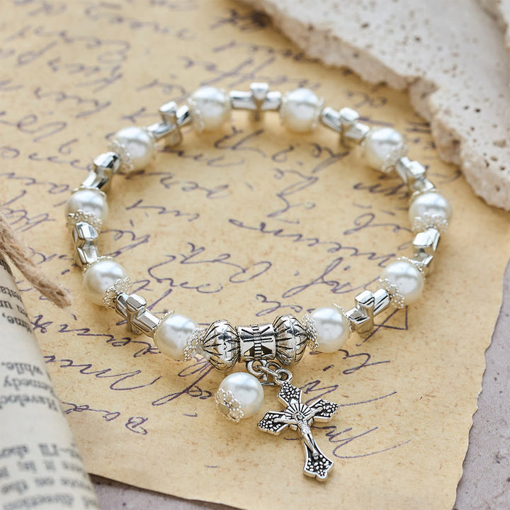 Christianartworkshop Bracelet à perles avec croix argentée : incarnez la grâce de la réflexion et de la prière - image 4