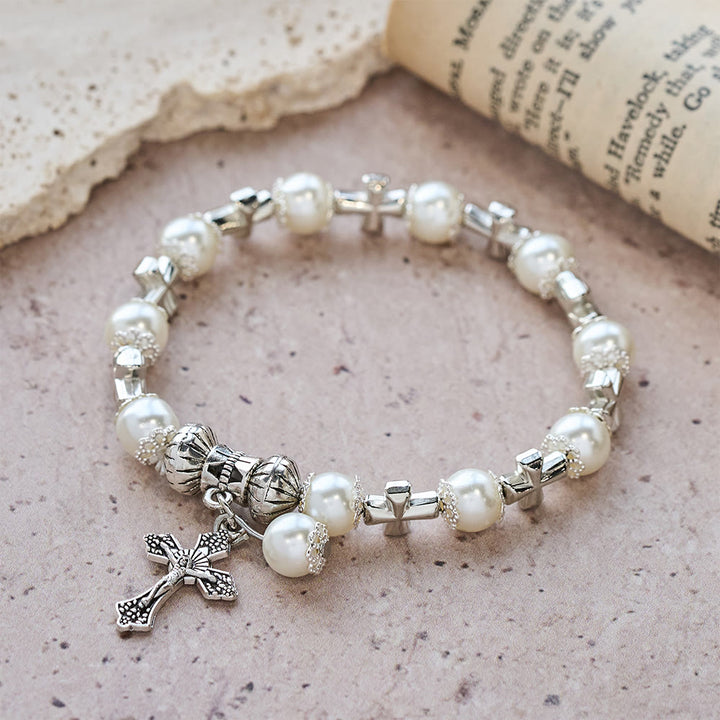 Christianartworkshop Bracelet à perles avec croix argentée : incarnez la grâce de la réflexion et de la prière - image 3