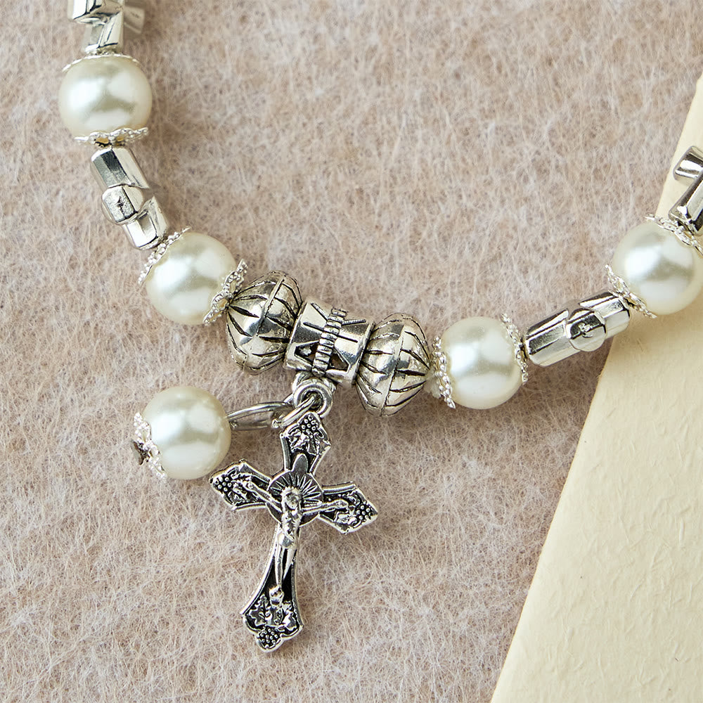 Christianartworkshop Bracelet à perles avec croix argentée : incarnez la grâce de la réflexion et de la prière - image 7