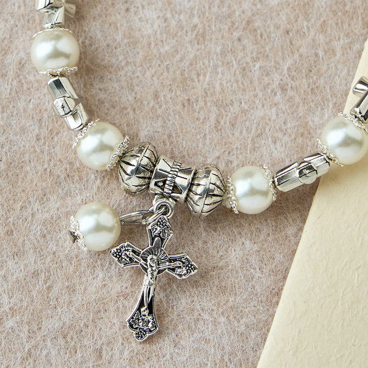 Christianartworkshop Bracelet à perles avec croix argentée : incarnez la grâce de la réflexion et de la prière - image 7