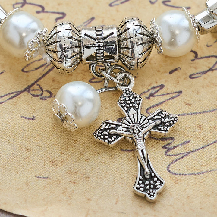 Christianartworkshop Bracelet à perles avec croix argentée : incarnez la grâce de la réflexion et de la prière - image 10