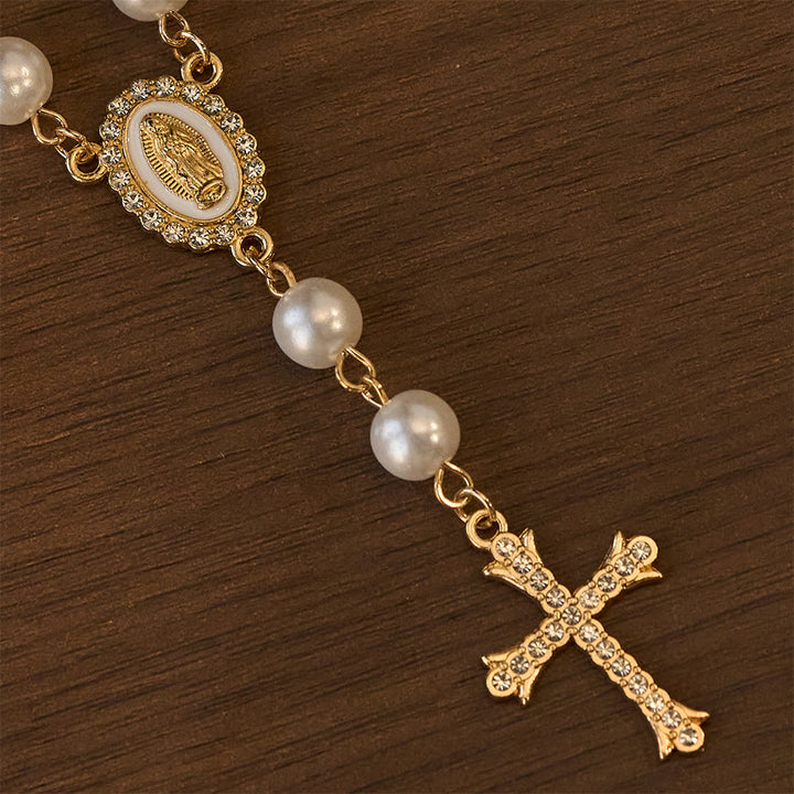 Chapelet élégant en perles blanches avec croix en zircon de Christianartworkshop : un symbole intemporel de dévotion et de grâce - image 6