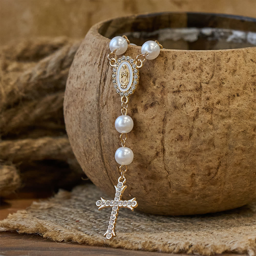 Chapelet élégant en perles blanches avec croix en zircon de Christianartworkshop : un symbole intemporel de dévotion et de grâce - image 5