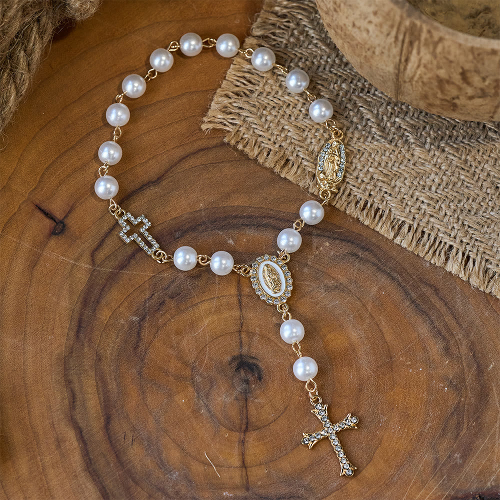Chapelet élégant en perles blanches avec croix en zircon de Christianartworkshop : un symbole intemporel de dévotion et de grâce - image 1