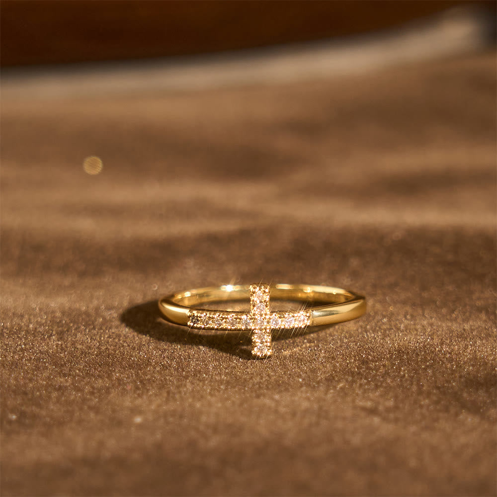 Christianartworkshop Ensemble de deux bagues en croix : modèles en métal poli et sertis de zircon pour une dévotion quotidienne - image 3