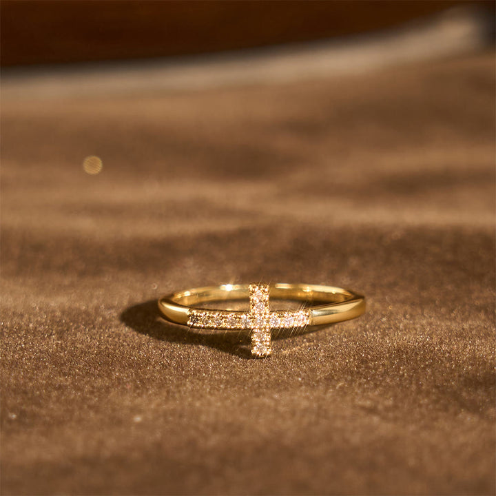 Christianartworkshop Ensemble de deux bagues en croix : modèles en métal poli et sertis de zircon pour une dévotion quotidienne - image 3