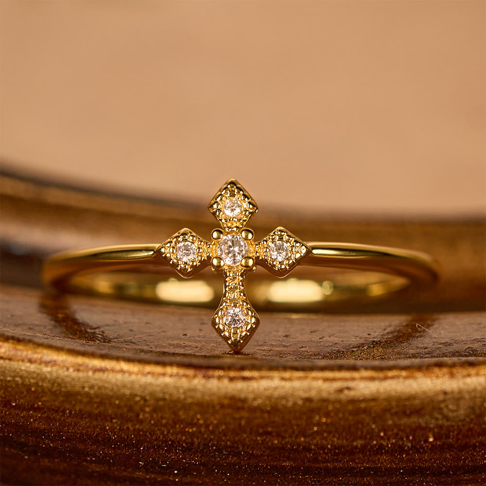 Christianartworkshop Bague croix sertie de zircon : un amour intemporel en or, argent et or rose - Doré - 10 US - image 0