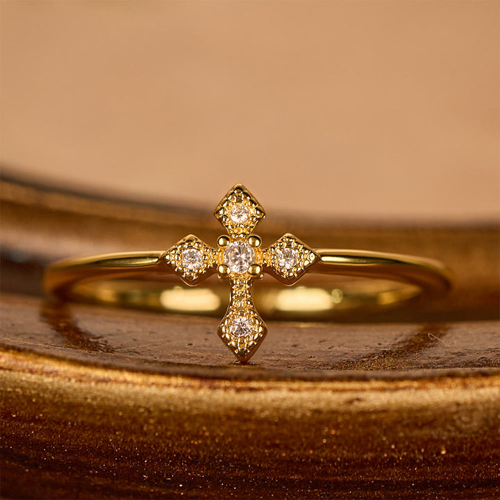 Christianartworkshop Bague croix sertie de zircon : un amour intemporel en or, argent et or rose - Doré - 10 US - image 0