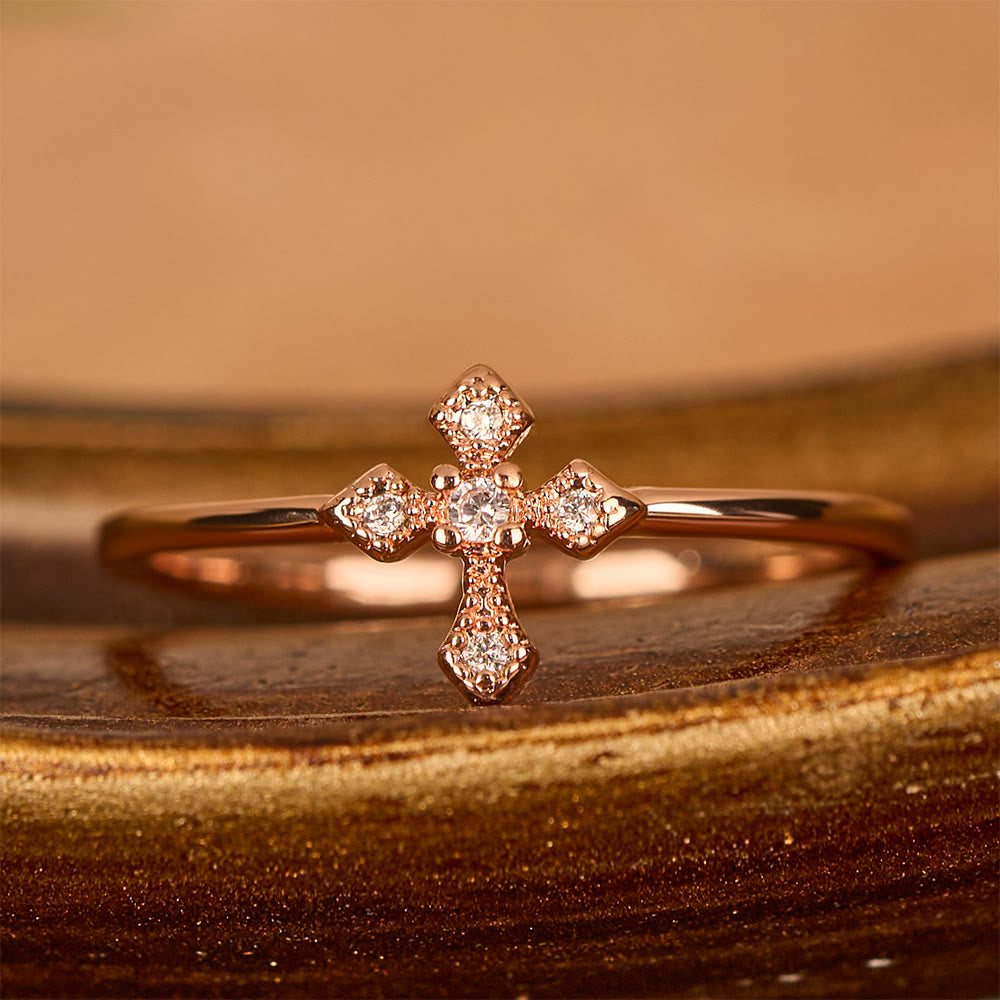 Christianartworkshop Bague croix sertie de zircon : un amour intemporel en or, argent et or rose - Or rose - 10 US - image 8