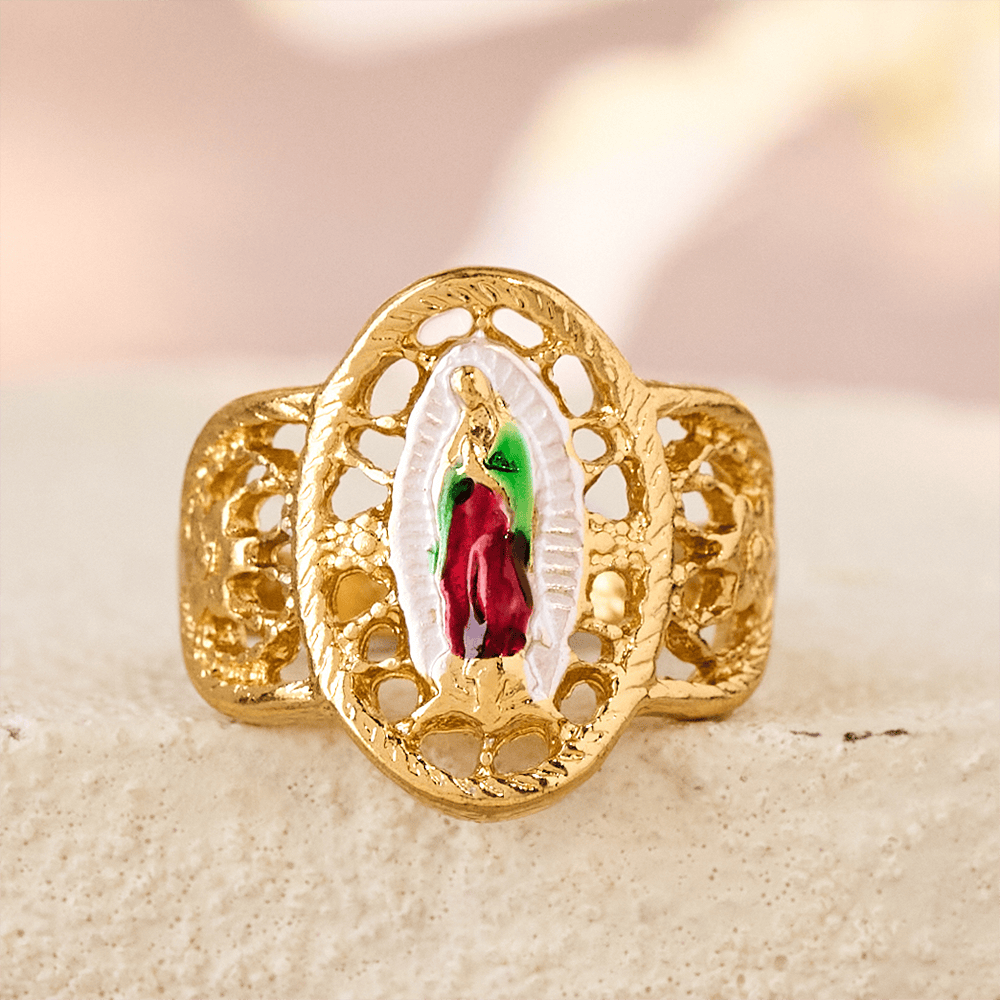 Christianartworkshop Bague ajourée ornée Notre-Dame : Trois variations de couleurs pour une dévotion intemporelle - image 1