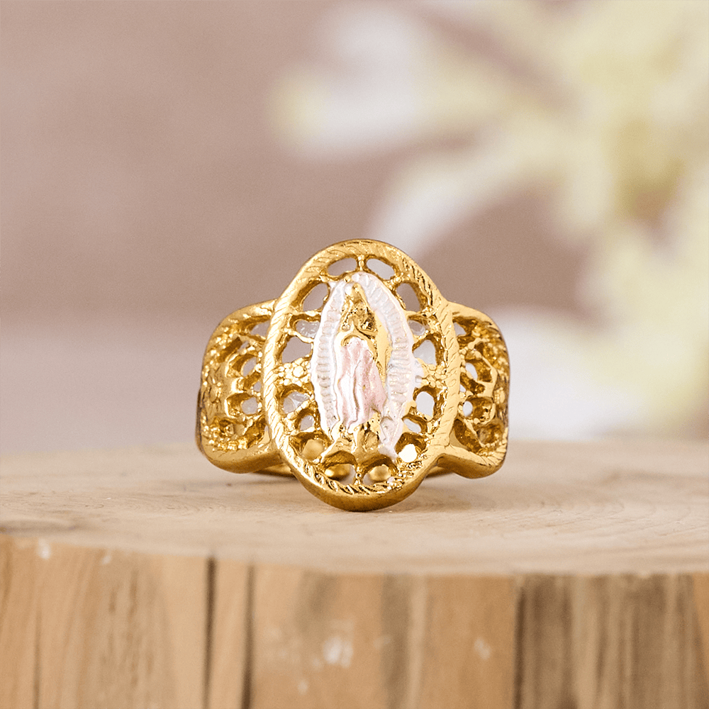 Christianartworkshop Bague ajourée ornée Notre-Dame : Trois variations de couleurs pour une dévotion intemporelle - image 13