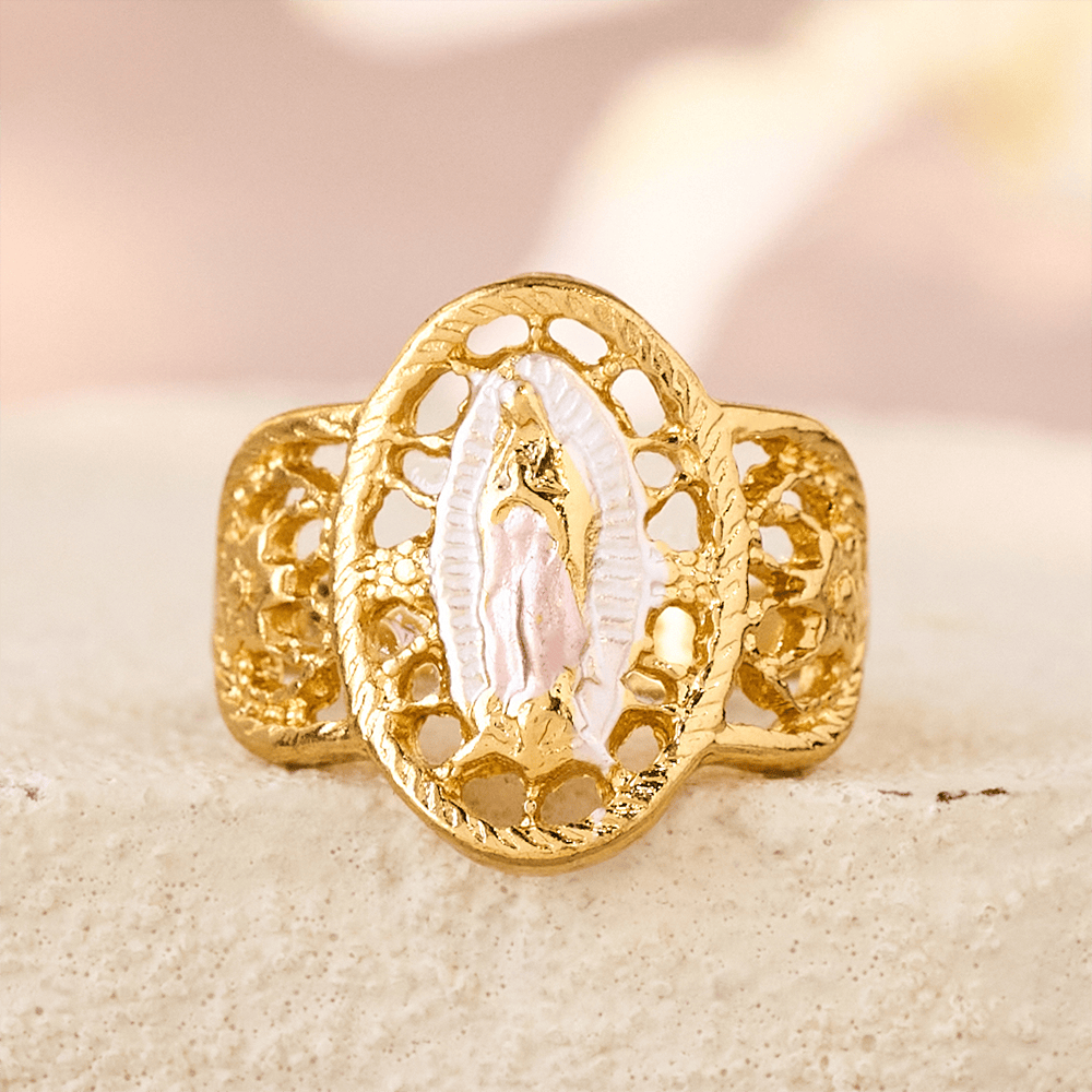 Christianartworkshop Bague ajourée ornée Notre-Dame : Trois variations de couleurs pour une dévotion intemporelle - image 11